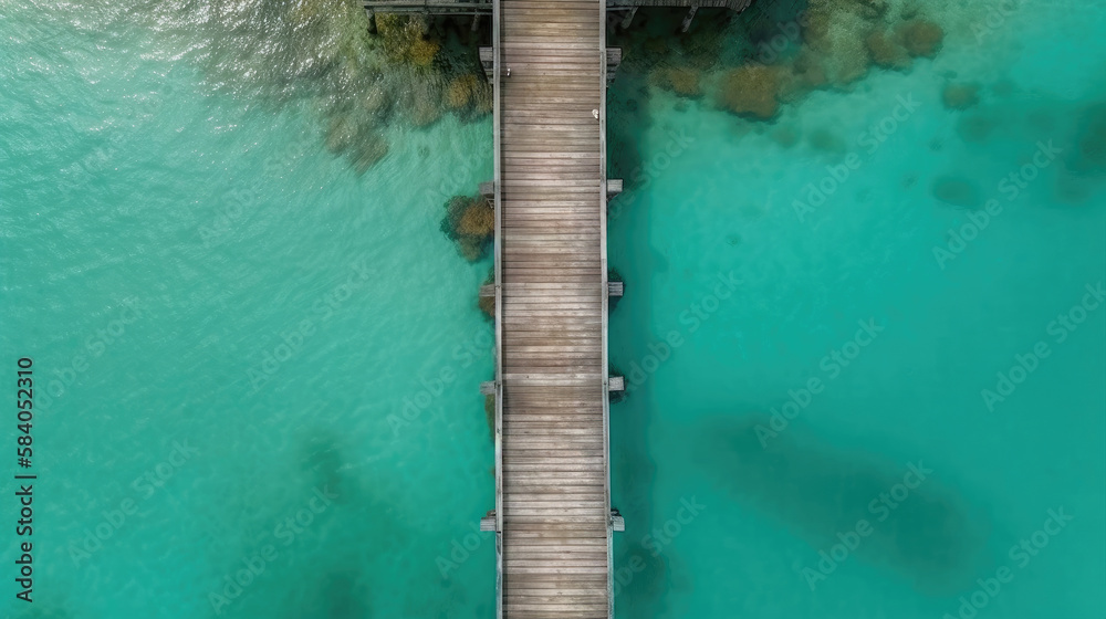 Aerial view of tropical wooden pier  Illustration AI Generative