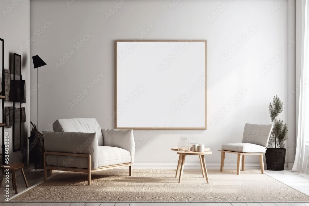 Empty Frame Mockup in Scandinavian style room. Illustration Generative AI Empty Frame Mockup in Scandinavian style room. Illustration Generative AI