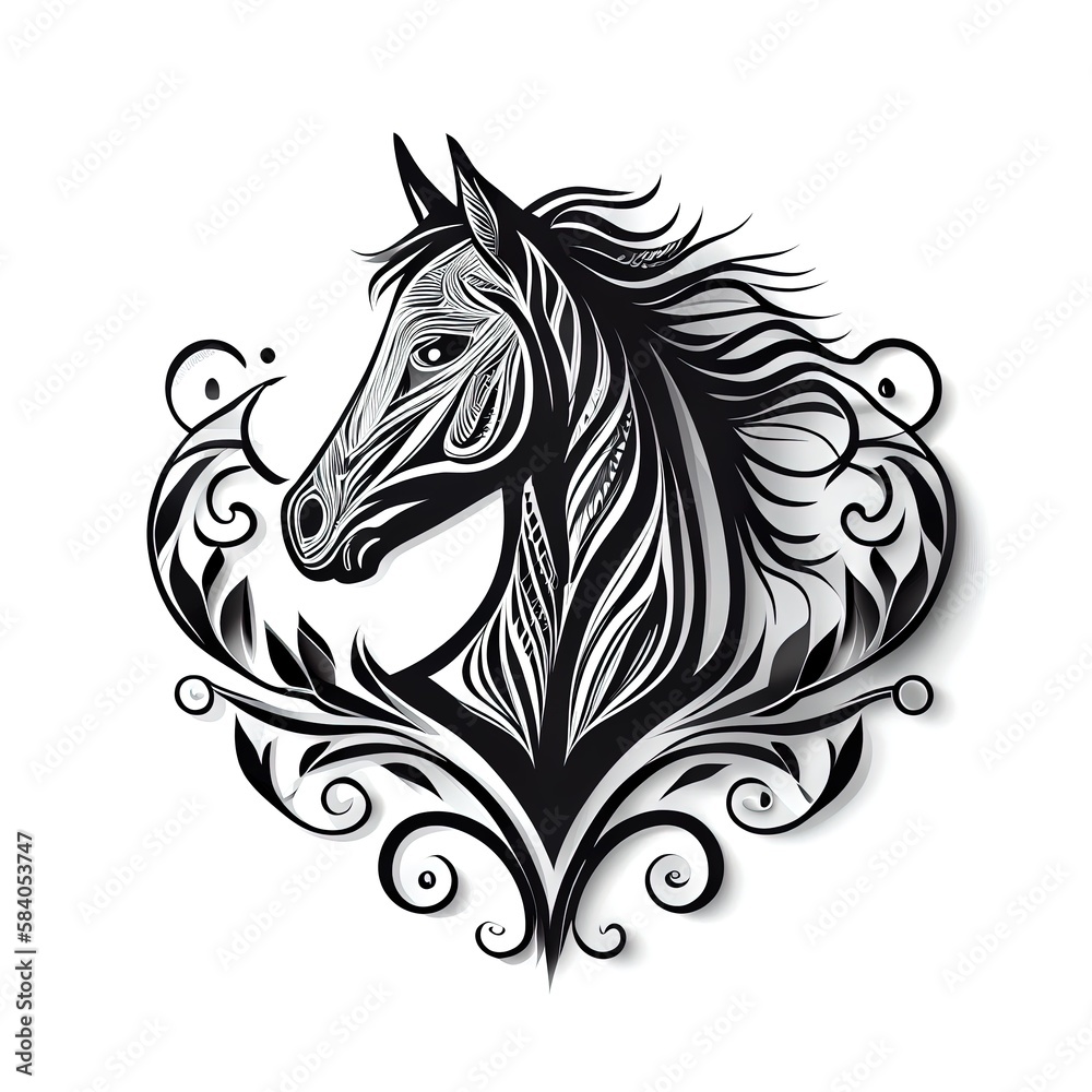 Head of horse, black and white design, AI Generative Head of horse, black and white design, AI Generative