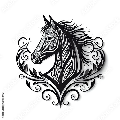 Head of horse  black and white design  AI Generative