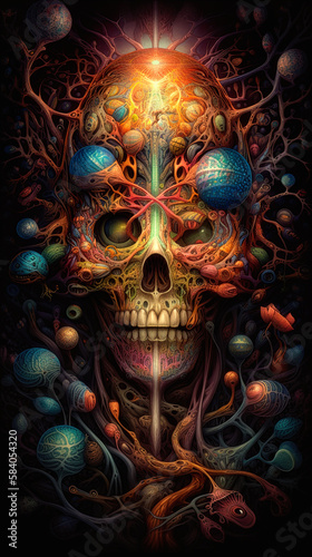 Giant Scary Marcabre Mystical Skull Spirit, Deity, Created by AI Generative