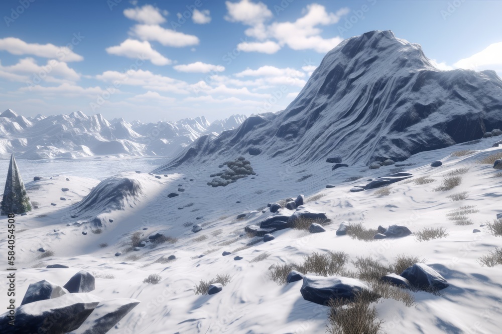 Stunning Snowy Mountain Landscape in Unreal Engine Style, Generative AI