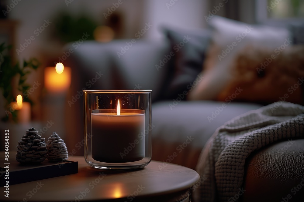 Φωτογραφία close-up of candle flame flickering in the living room, creating a warm and cozy