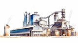 Steel production, large industrial enterprise, light and airy watercolor illustration, AI generative