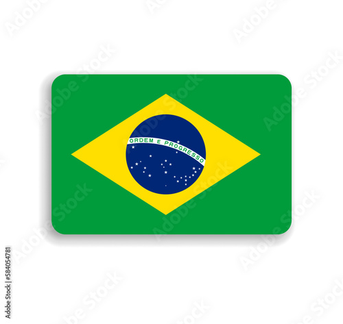 Brazil flag - flat vector rectangle with rounded corners and dropped shadow.