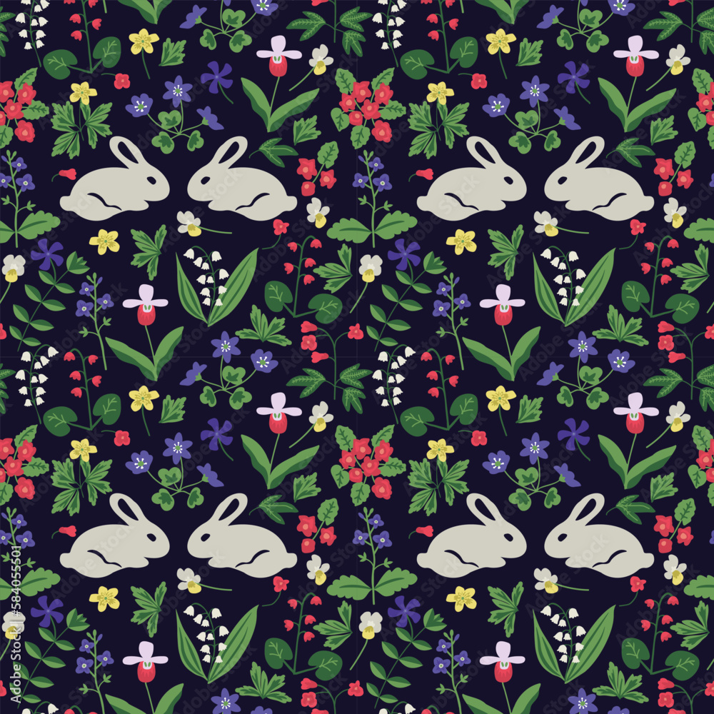 Seamless rabbits and flowers Seamless rabbits and flowers
