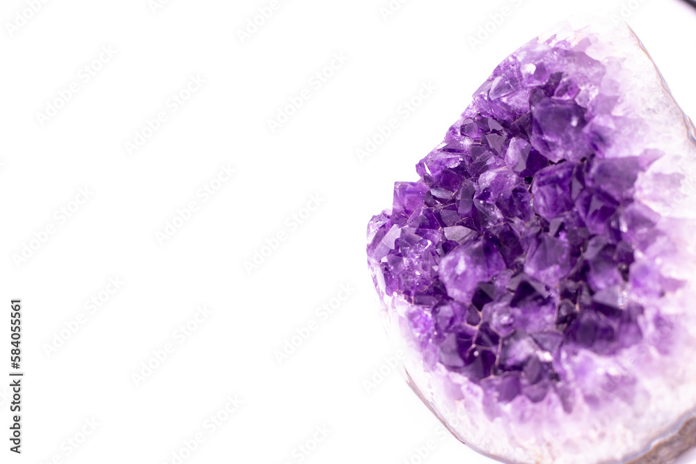 Raw Amethyst, interior of geode on white background Raw Amethyst, interior of geode on white background