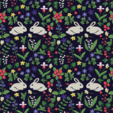 Seamless rabbits and flowers