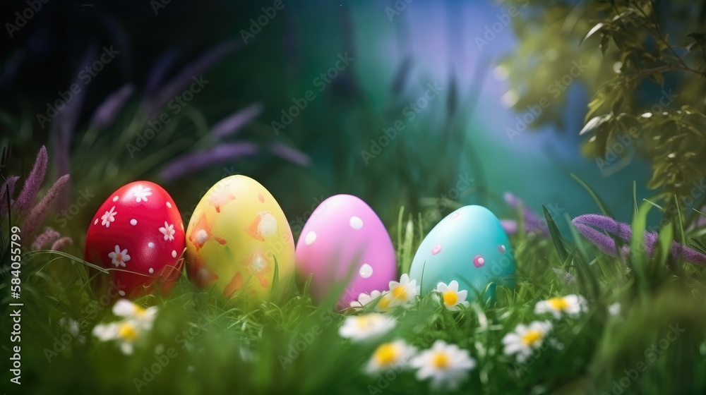 Happy Easter Cute background. Illustration AI Generative.