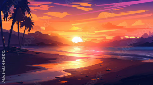 Summer sunset background. Illustration AI Generative. © olegganko