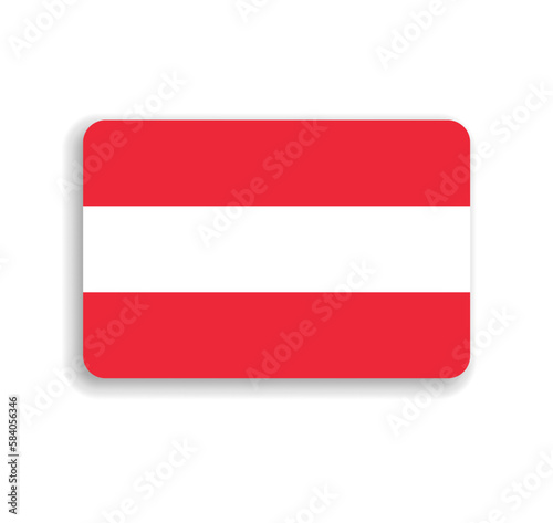 Austria flag - flat vector rectangle with rounded corners and dropped shadow.