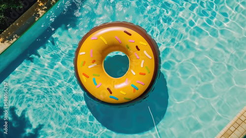 The doughnut in the pool.  Illustration AI Generative.