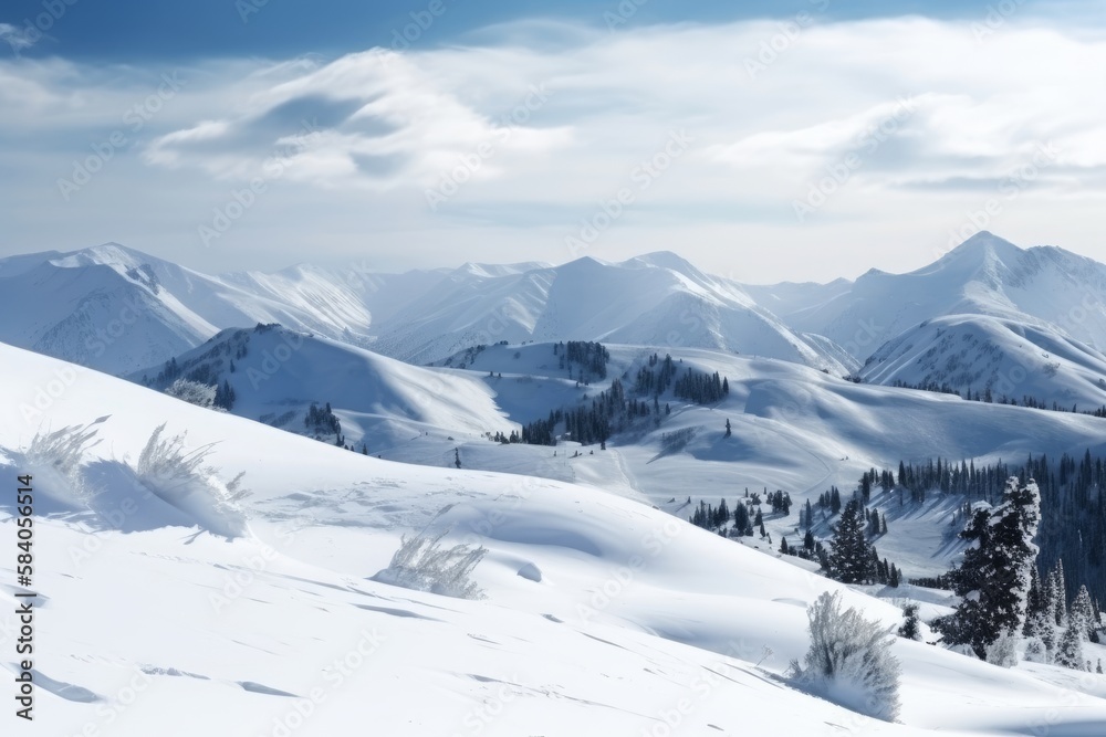 Serene Snowy Mountain Landscape, Perfect for Winter Getaways, Generative AI Serene Snowy Mountain Landscape, Perfect for Winter Getaways, Generative AI