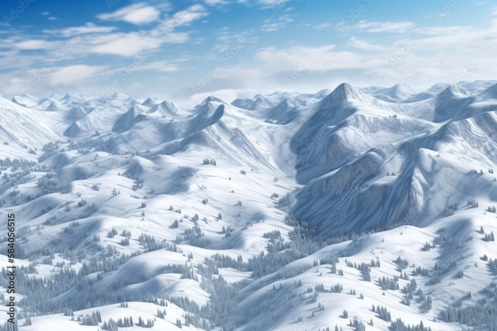Serene Snowy Mountain Landscape, Perfect for Winter Getaways, Generative AI