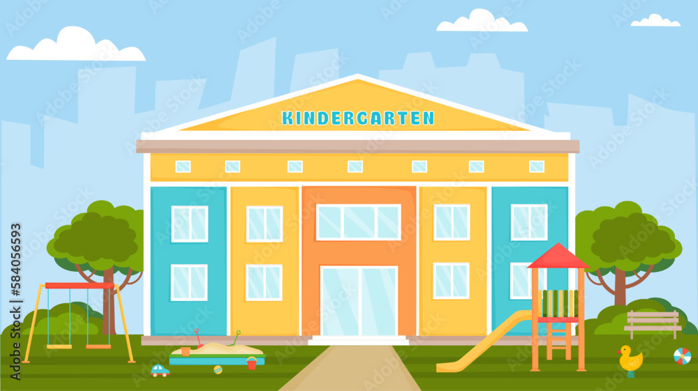 Kindergarten Building With Playground Kindergarten Exterior Preschool