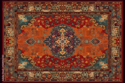 Traditional Turkish Persian carpet rug texture design. Generative ai illustration.