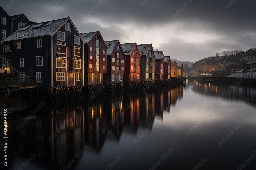 Fototapeta premium Trondheim historic city in central Norway, generative artificial intelligence