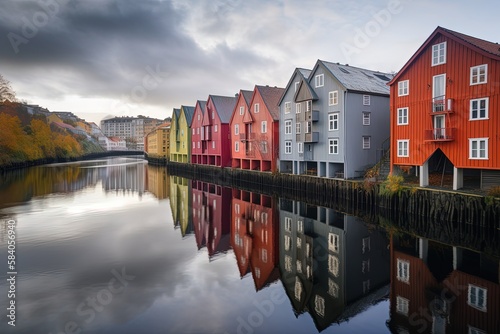 Trondheim historic city in central Norway, generative artificial intelligence photo