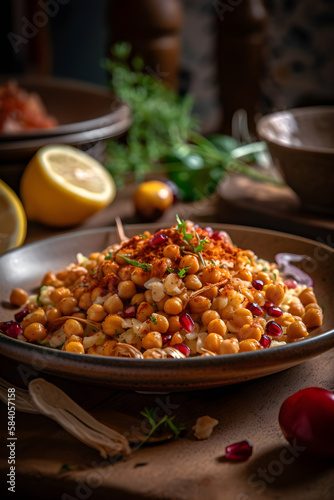 Chickpeas salad with onion and dried tomatoes.(generative ai)