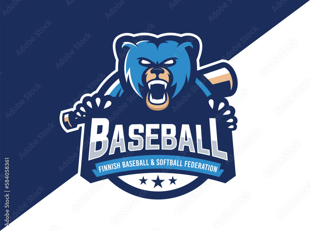 Bear mascot logo design vector with modern illustration concept style for badge, emblem printing. Baseball bear illustration for sport team.