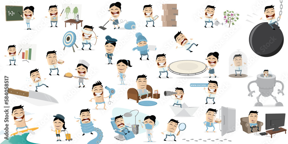 Ταπετσαρία big cartoon collection of a funny businessman in different scenarios
