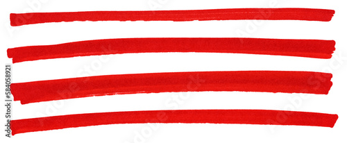 Set of red marker paint . Strokes isolated on transparent background photo