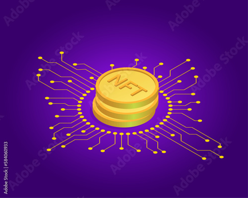 NFT gold coins. Non-fungible token. NFT concept. Nft art. Vector illustration.