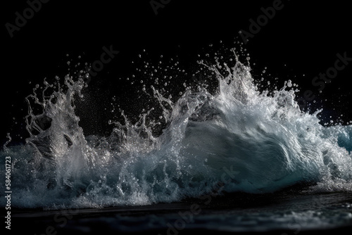 Sea wave with foam isolated on black background.