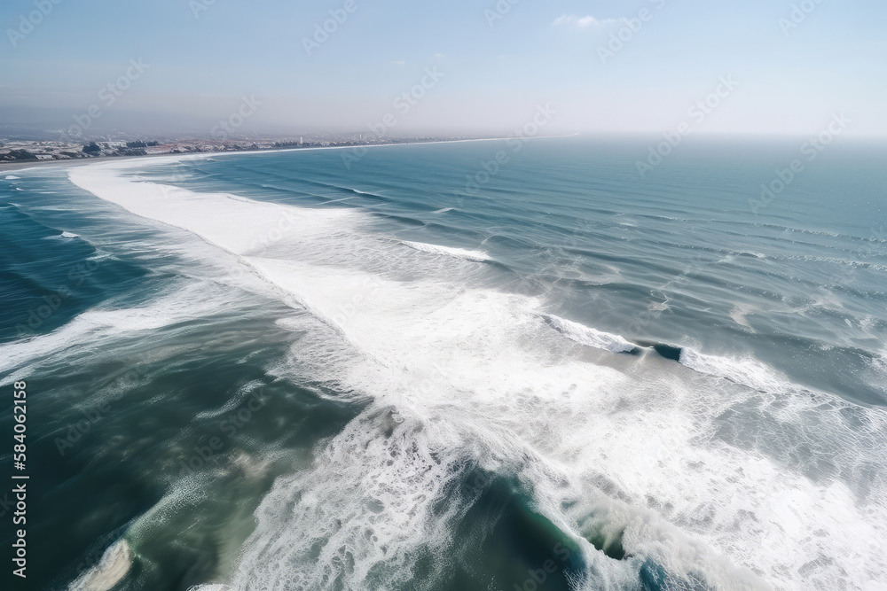 Looking at the black sea from the air with huge white waves
