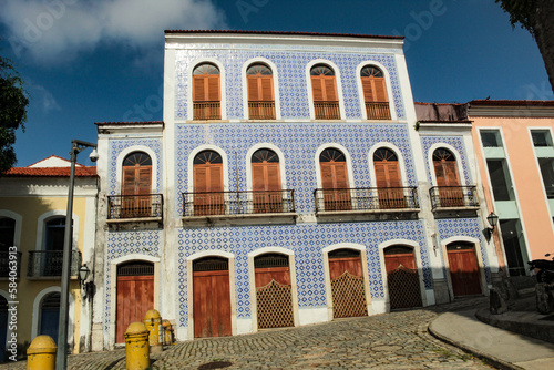 Facades of colonial buildings, in the historic center of São Luis, Maranhão, Brasil