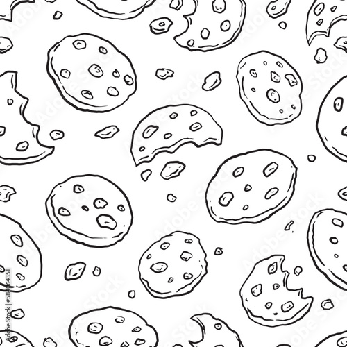 Chocolate Chip Cookies doodle seamless pattern. Cartoon illustration vector illustration background. For print, textile, web, home decor, fashion, surface, graphic design
