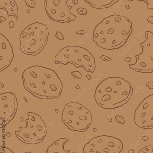 Chocolate Chip Cookies doodle seamless pattern. Cartoon illustration vector illustration background. For print, textile, web, home decor, fashion, surface, graphic design