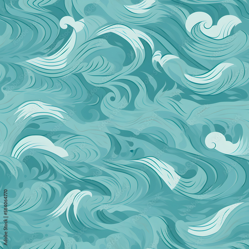 Seamless Pattern - Blue Ocean Waves - Generative AI Seamless Pattern - Blue Ocean Waves - Generative AI