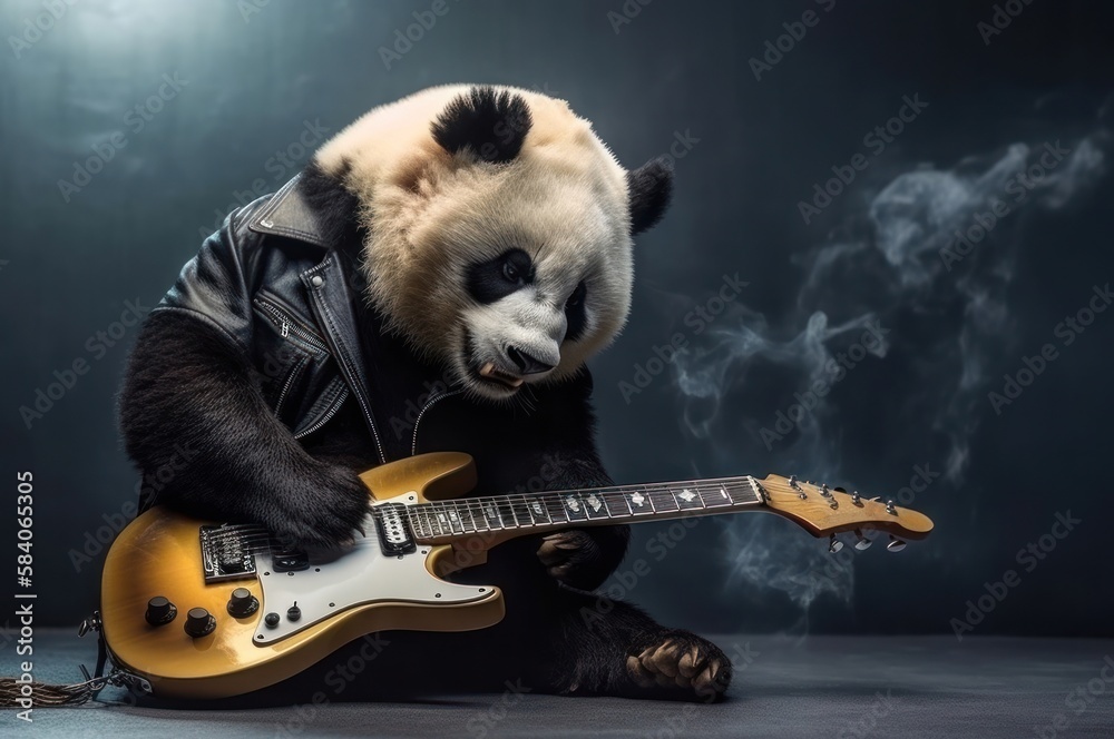 Panda Rock Star Performer Pose Generative AI Stock Illustration | Adobe