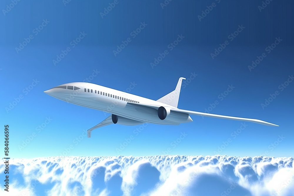 Fototapeta premium Glide Above the Clouds: Modern Jet in the Sky, Generative AI