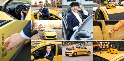 Collage of taxi drivers wit...