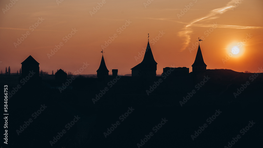city castle at sunset