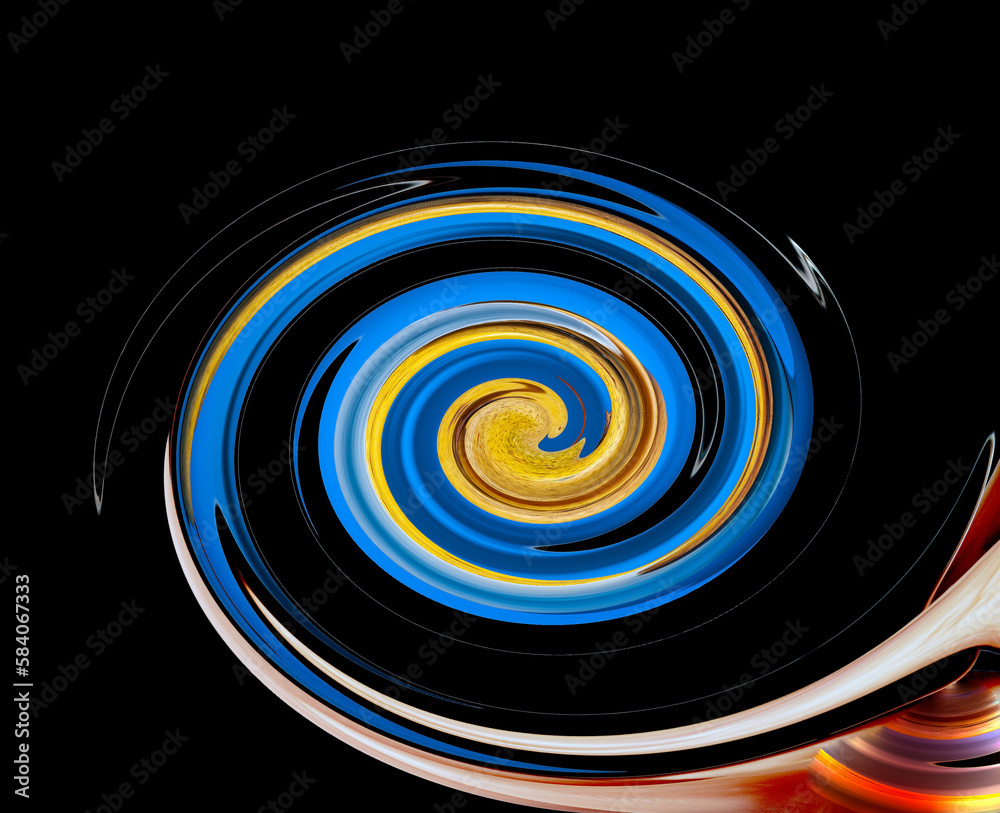 Spiraling Colors on Black Background: A Vibrant Display of White, Red, Blue, and Yellow Spiraling Colors on Black Background: A Vibrant Display of White, Red, Blue, and Yellow