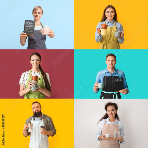 Group of baristas on color ...