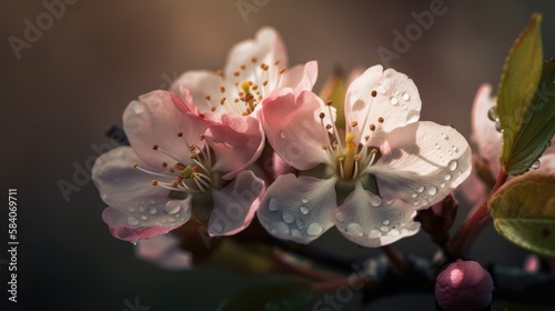 Sakura Beauty  A Macro Shot of Cherry Blossoms on Tree Branch  AI generative