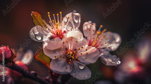 Closeup of Cherry Blossom Flower Blooms in Pastel Colors  AI Generative 