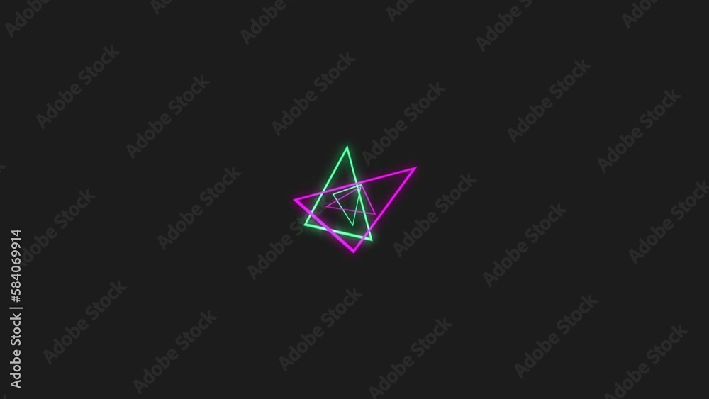 Animation of glowing green and pink neon triangles pattern on seamless loop Animation of glowing green and pink neon triangles pattern on seamless loop