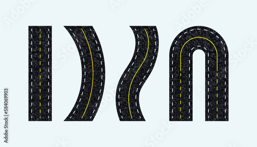 A set of roads with asphalt road pitch texture illustration