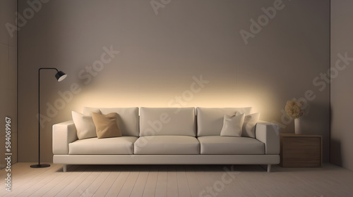  Empty Light Display Wall, 3d render modern room (ai generated) © SpringsTea