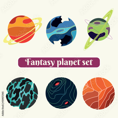 Set of colored sci fi fantasy planet icons Vector