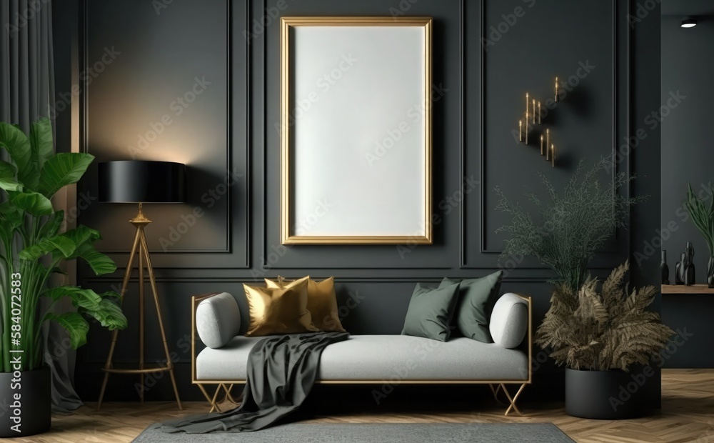 Empty picture frame mockup on a wall vertical frame mockup in modern minimalist interior with plant in trendy vase on wall background, Template for painting, photo or poster Empty picture frame mockup on a wall vertical frame mockup in modern minimalist interior with plant in trendy vase on wall background, Template for painting, photo or poster