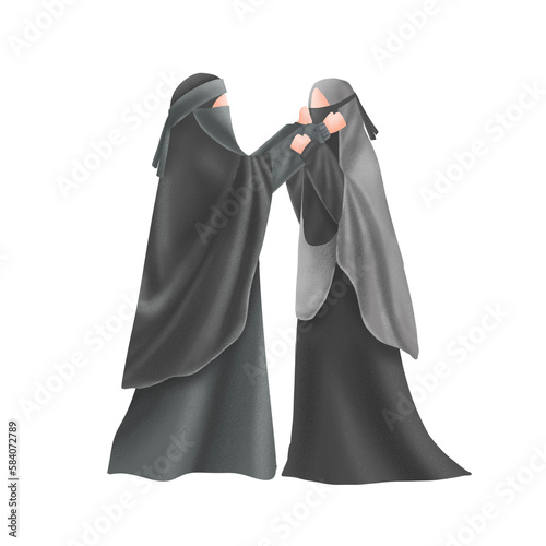 Friendship day illustration, Muslim women wearing niqab photo