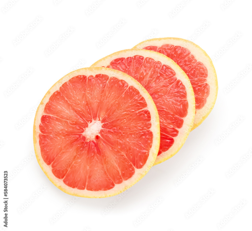Slices of juicy grapefruit on white background Slices of juicy grapefruit on white background