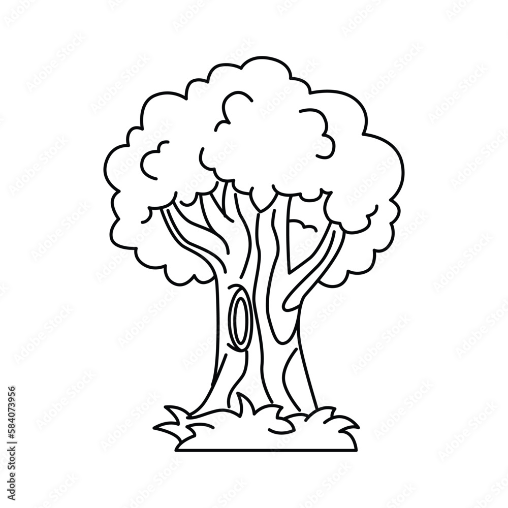 Funny tree cartoon characters vector illustration. For kids coloring book.
