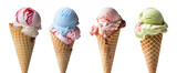 Isolated ice cream cones on transparent background. Generative AI